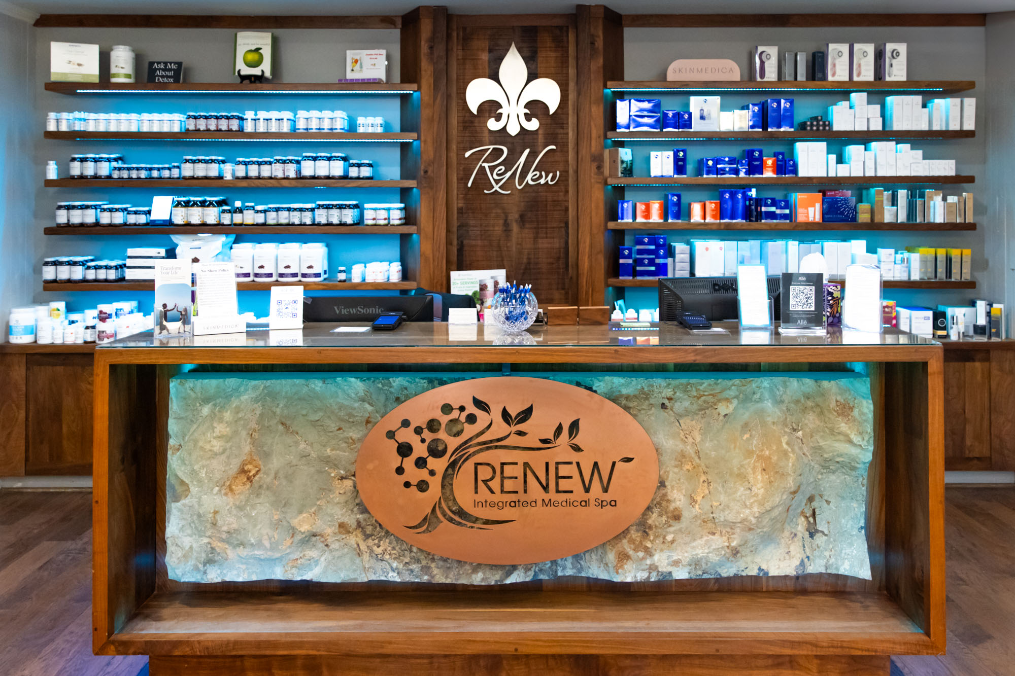 Image of the curated skincare area at ReNew Medical Spa in Texarkana